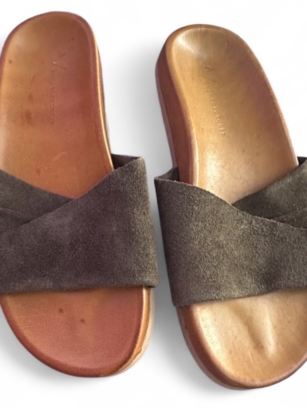 Anthropologie Suede Crossover Slide Sandals - Dark Gray